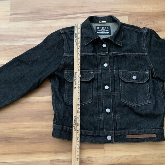 Guess USA Jeans Denim Trucker Jacket Retro 90s Black Women’s XL Button - Picture 5 of 14